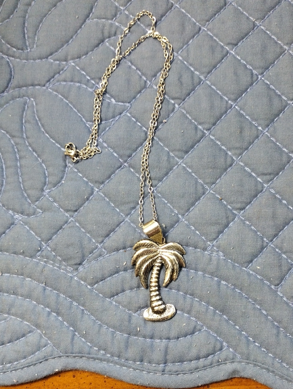 Sterling Silver 925 Thailand Palm Tree Pendant Necklace on Chain